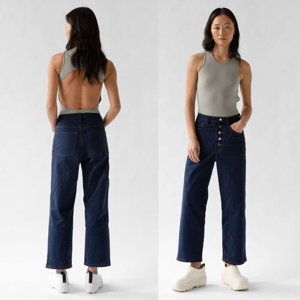 James Street Co NWT Organic Cotton Button Fly Wide Leg Jeans Dark Wash Size 6